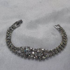 Vintage Silver Plated Rhinestone Bracelet 7 L